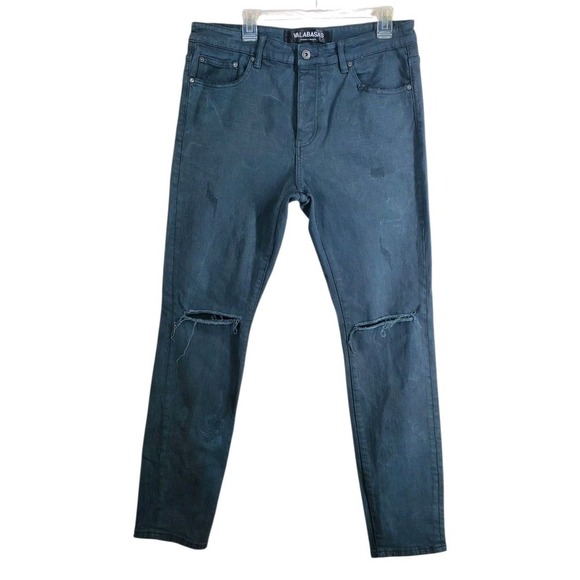 Valabasas Jeans Mens 38 Gray Blue Buttonfly Distressed Ripped Tapered (35x33) - Picture 12 of 13